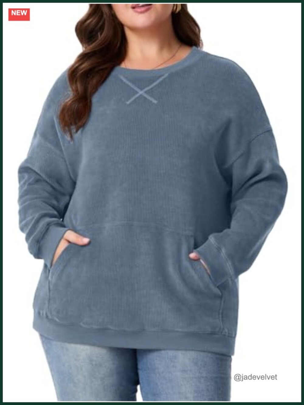 Plus Size Oversized Crew Neck Sweatshirt Tunic Kangaroo Pocket